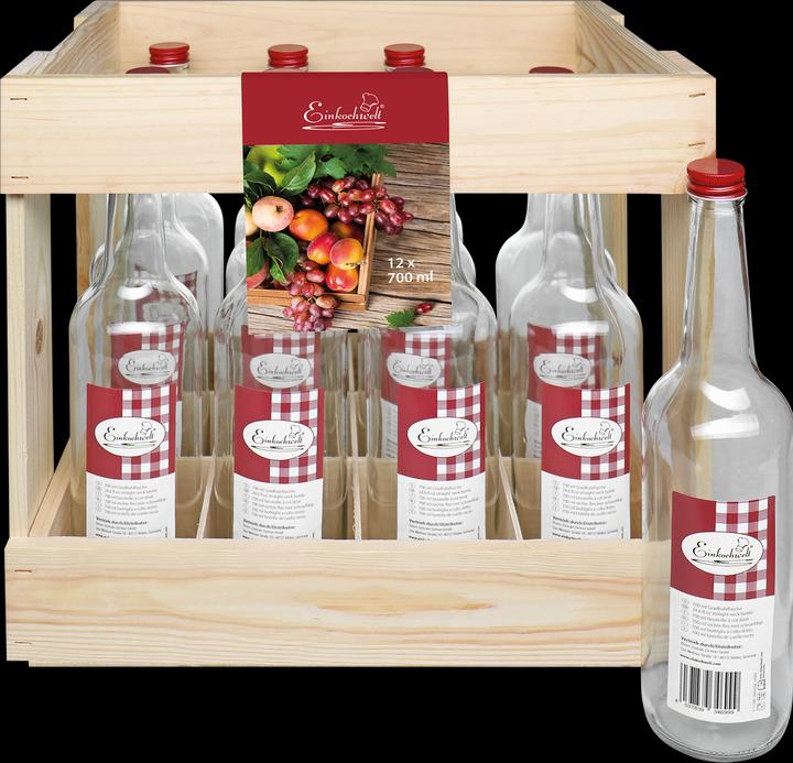 Actual product image Einkochwelt Wooden crate with 12 x glass bottles closure red 700 m (12 pcs., 0.70 l)