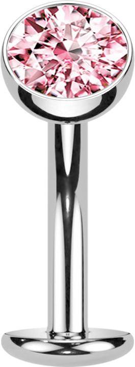 Star Piercing Threadless Labret-Stab Banane silber Kugel Kristall pink (Titan G23)
