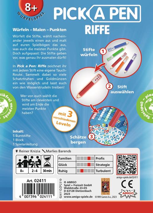 Actual product image Amigo Pick a Pen: Riffe Roll + Write 2-4players 8+ (German)