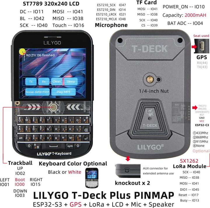 Actual product image Lilygo T-Deck Plus ESP32-S3 868MHz LoRa-Modul mit 2.8 Zoll Display Weiss für Meshtastic