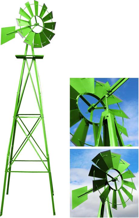 Produktbild Wiltec Windrad mit 245cm Höhe Windmühle in Grün Windspiel Gartendeko Rankhilfe