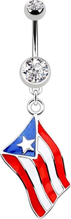 Actual product image Star Piercing Banane silber mit Anhänger Flagge Puerto Rico (without brass, Surgical steel 316L)