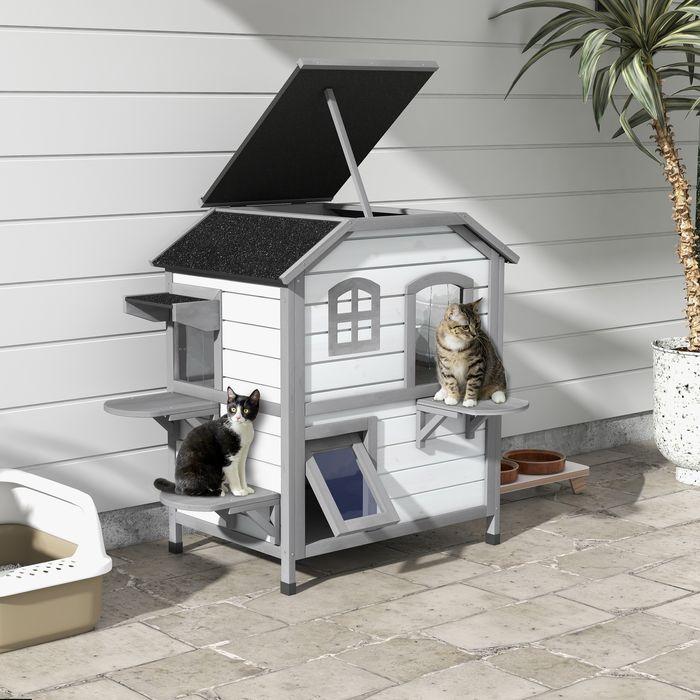 Image du produit Swisshandel24 Maison pour chat Cabane pour chat Grotte pour chat, 2 étages, résistant aux intempéries (Chat)