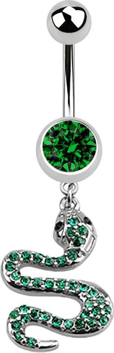 Image du produit Star Piercing Banane argent avec pendentif serpent vert (Acier chirurgical 316L, sans laiton)