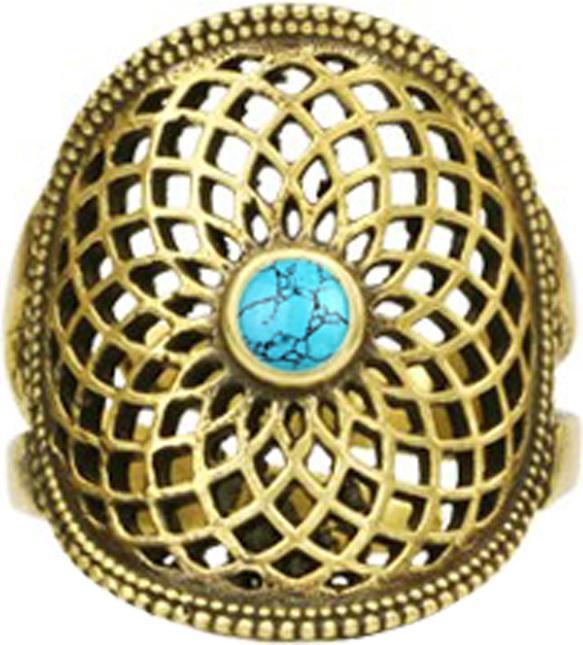 Image du produit Star Piercing Ring vergoldet Blume des Lebens mit Türkis Stein (57)
