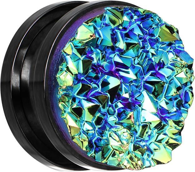 Actual product image Star Piercing Flesh Plug black with Druse Stone dark blue (Surgical steel 316L)