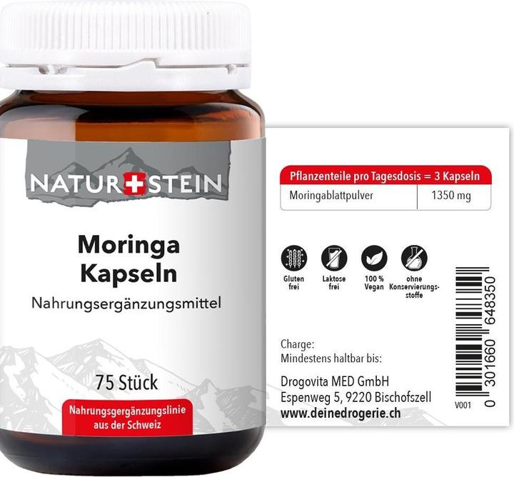 Nährwerte und Zutaten Naturstein Moringa Kapseln (75 Stück, Kapseln, 155 g)