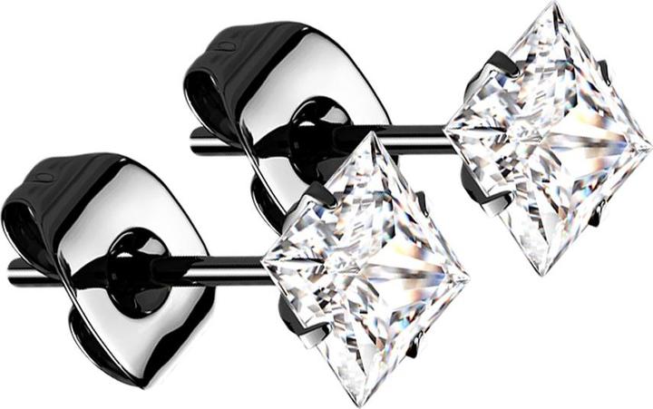 Produktbild Star Piercing Ohrstecker schwarz quadratischem Kristall silber (ohne Messing, Titan G23)