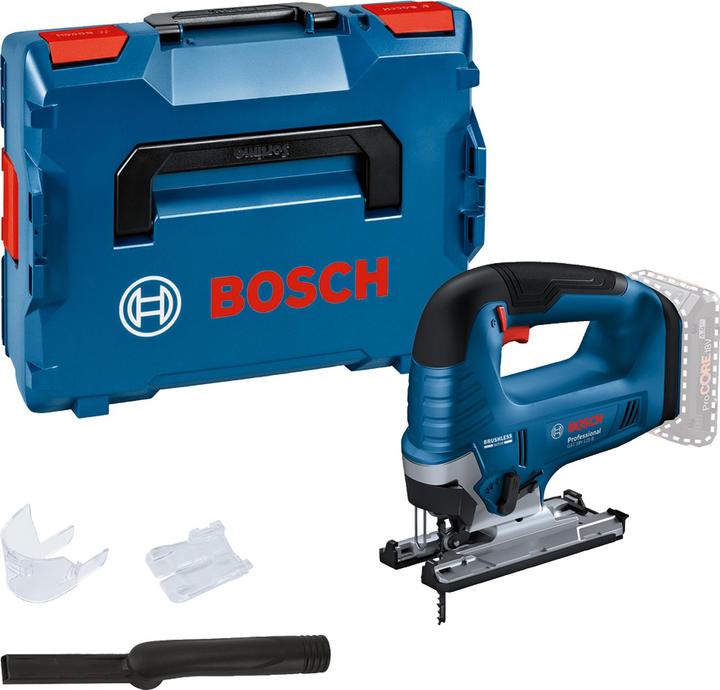 sans batterie, Ensemble d'aspiration, Protection contre la déchirure des copeaux, Vitesse pour le bois, L-BOXX 136, 1 x lame de scie sauteuse T 144 D, GST 18V-125 B