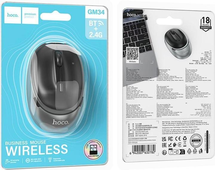 Image du produit Hoco Headphone with microphone computer wireless mouse 2,4G 1600 dpi GM34 black metal gray (Sans fil)
