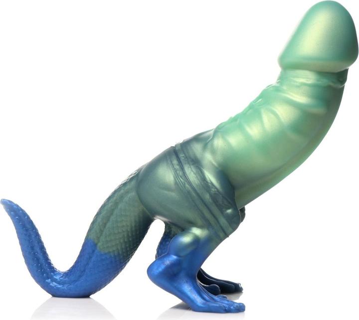 Actual product image Creature Cocks XR Brands - Jurassic Cock Dinosaur Dildo - Green & Blue