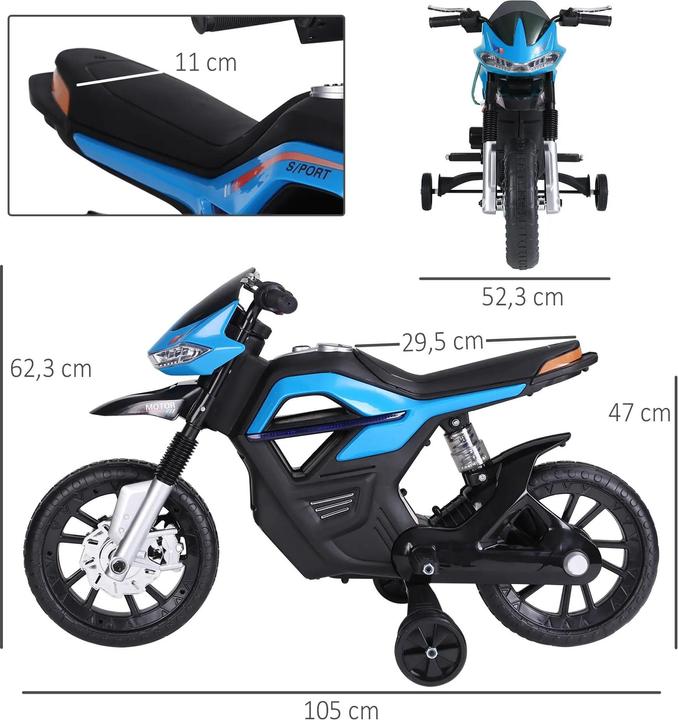 Immagine prodotto Homcom Moto elettrica per bambini 3-6 anni con ruote di allenamento max. 3 km/h Metallo + plastica Blu