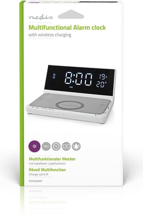 Actual product image Nedis Alarm Clock Wireless Charger Qi Certified 5/7.5/10 / 15 W USB-A Plug 2 Alarm Times Snooze