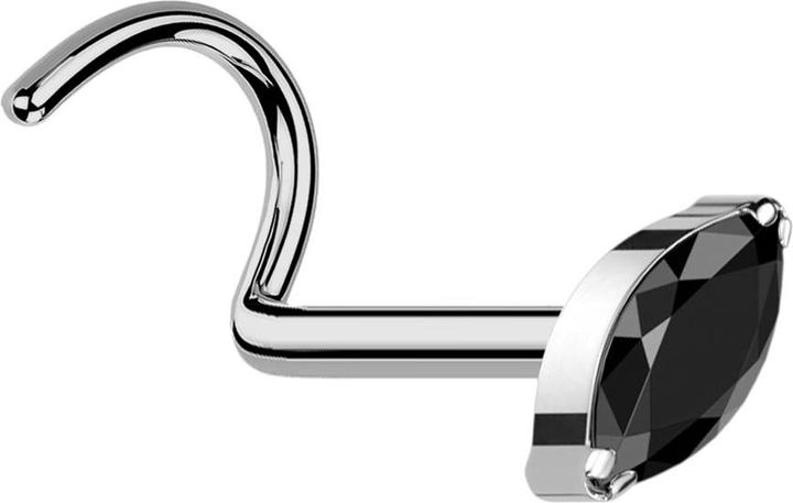 Immagine prodotto Star Piercing Perno nasale curvo in argento con cristallo ovale nero (Titanio G23, senza ottone)