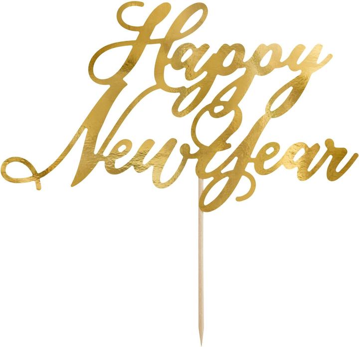 Partydeco Cake Topper Happy New Year 1 piece, Gold