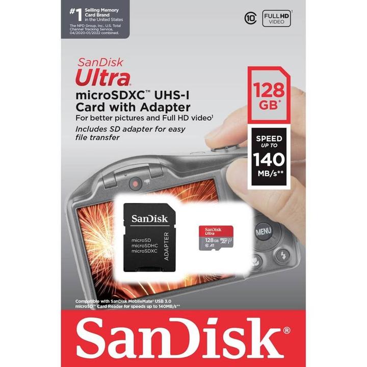 Actual product image SanDisk Ultra microSDXC /s+SD Adapter (128 GB, microSDXC, U1, UHS-I)