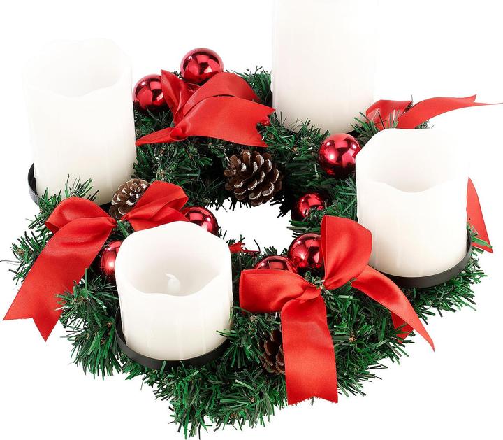 Image du produit Britesta Couronne de l'Avent avec bougies LED blanches, décorée en rouge