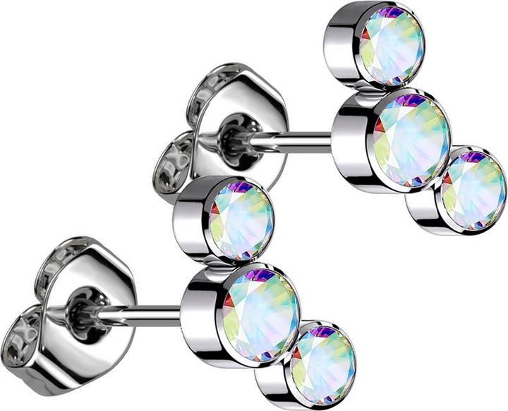 Produktbild Star Piercing Threadless Ohrstecker silber drei Kristalle multicolor (Titan G23, ohne Messing)
