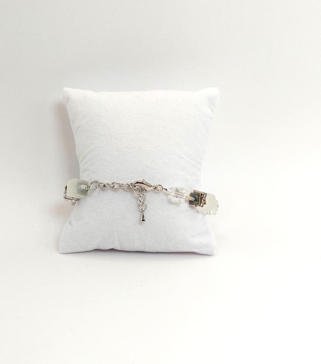Produktbild Signé Signè Armband mit Würfel Weiss Edelstahl rhodiniert No.2 (Metall, Glas, Bleifrei, Cadmiumfrei, Messing rhodiniert, Edelstahl, synthetische Kristalle, Nickelfrei)