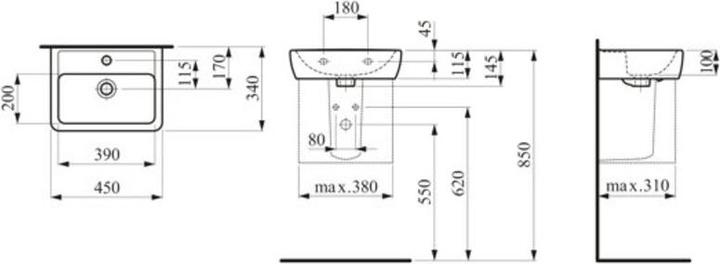 Produktbild Laufen Handwaschbecken PRO A 450x340mm m ÜL 1 HL-Ausf. pergamon (340 mm, 450 mm)