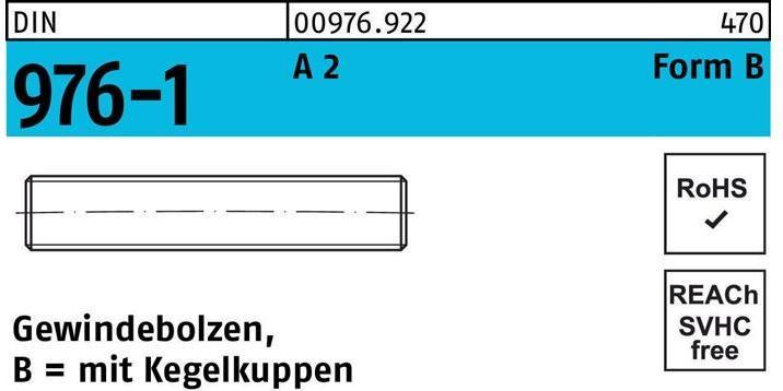 Productafbeelding Schroefdraadbout DIN 976 met conische uiteinden BM 10 x 60 A 2