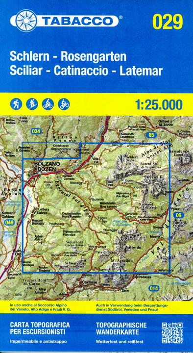Actual product image Schlern, Rosengarten, Latemar, Regglberg: Hiking map Tabacco 029. 1:25000 (Cartes Topograh): GPS. U