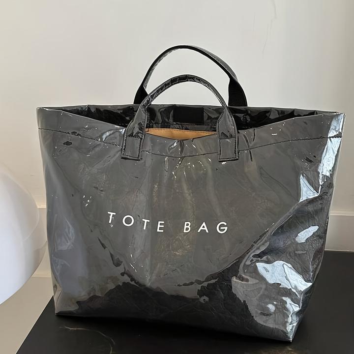 Only-Bags.Store Chic Preppy-Stil grosse Kapazität Tote Bag - Lightweight PVC & Kraftpapier mit Magic Tape Closure