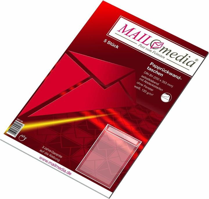 Immagine prodotto Mayer-Network 30002544 Tasche posteriori in cartone B4, senza finestra, 120 g/m², bianco, 5 pz. (5 x)
