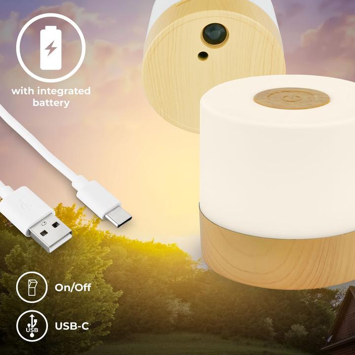 Image du produit B.K.Licht Akku LED lampe de table, couleur bois, 1xLED/2W (150 lm)