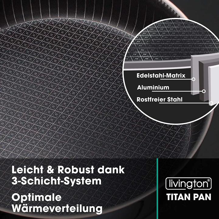 Immagine prodotto Livington Titan Pan (26.50 cm, Padella per friggere, Acciaio inossidabile, Alluminio)