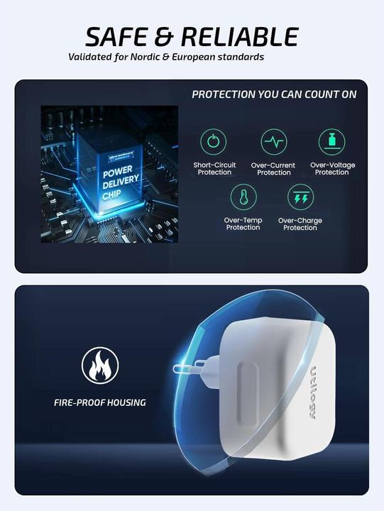 Actual product image Volutz USB Wall Charger Utilogy 20W USB-C + USB-A
