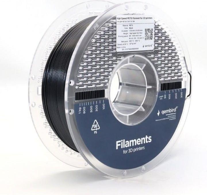 Image du produit Gembird PETG (PET, PETT) à haute vitesse - Tri - 1.75mm - 1 kg (PETG, 1.75 mm, 1000 g, Noir)