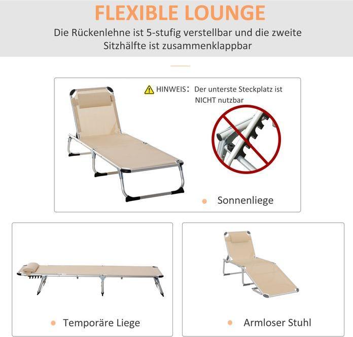 Immagine prodotto Swisshandel24 Sonnenliege Gartenliege Alu Stoffliege Relaxliege 5-fach verstellbar faltbar ergonomisch Netzstoff B (165 cm)