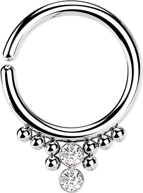 Immagine prodotto Star Piercing Anello Micro Piercing argento otto sfere e due cristalli argento (Acciaio chirurgico 316L, senza ottone)