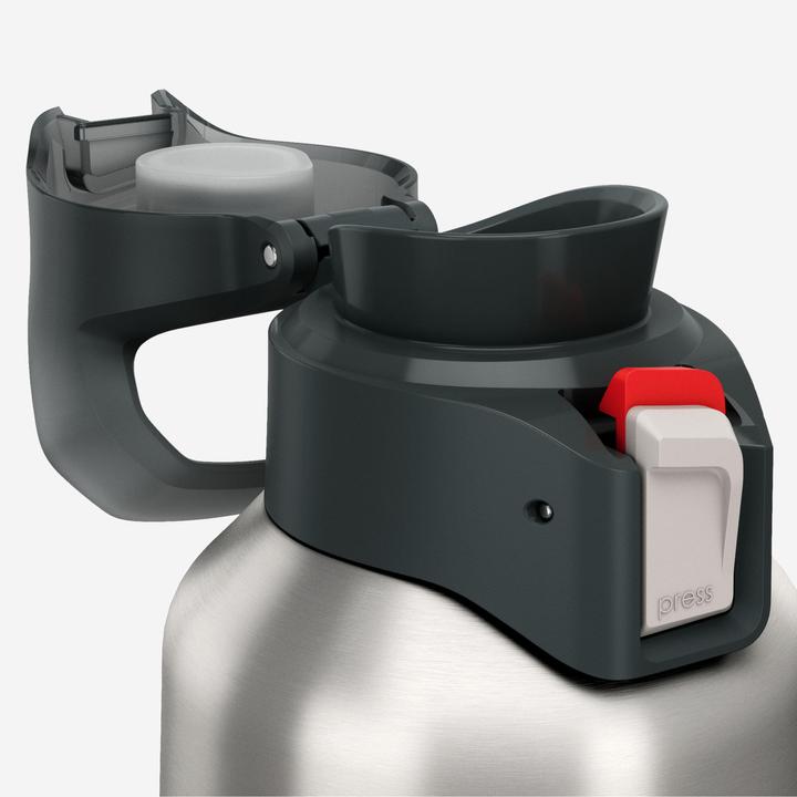 Actual product image Quechua 1 L insulated stainless steel flask 900 with quick-release cap for hiking - Grey (1 l)