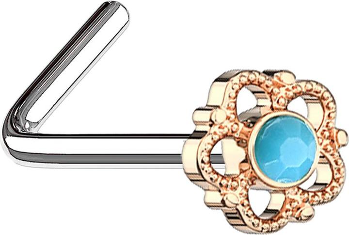 Immagine prodotto Star Piercing Nasenstecker gewinkelt rosegold Blume mit türkis Stein (Acciaio chirurgico 316L, Ottone, Mnerale)