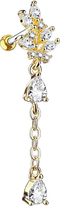 Actual product image Star Piercing Micro Barbell 14k vergoldet mit Anhänger Kristall (Surgical steel 316L, Brass)