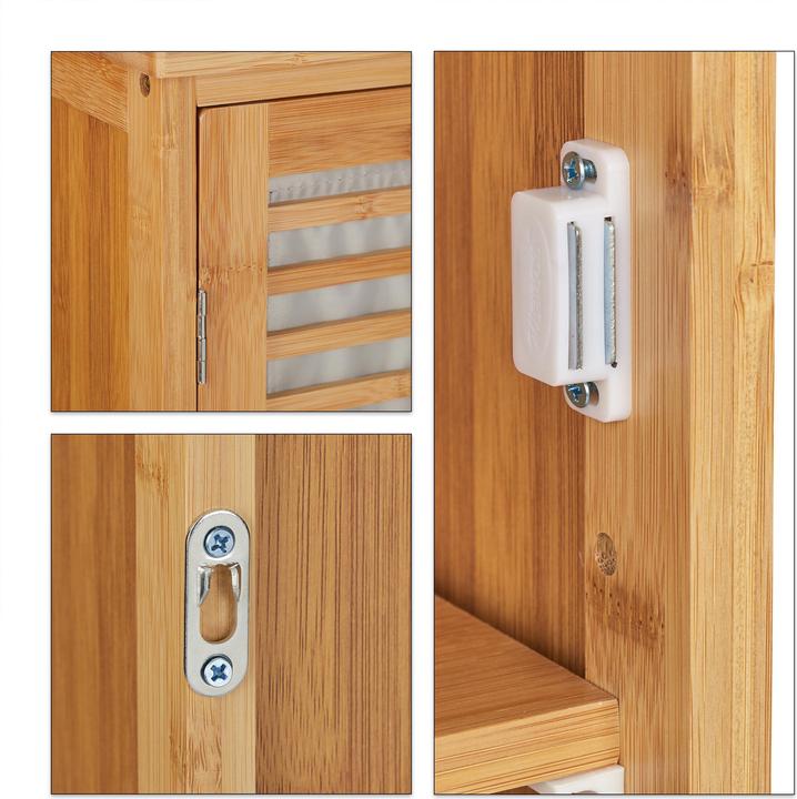 Actual product image Relaxdays Bamboo Wall-Mount Bathroom Cabinet, 2 Tiers (35 x 20 x 66 cm)