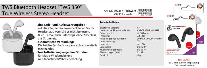 Actual product image 2GO Bluetooth headset TWS 350 black (Wireless)
