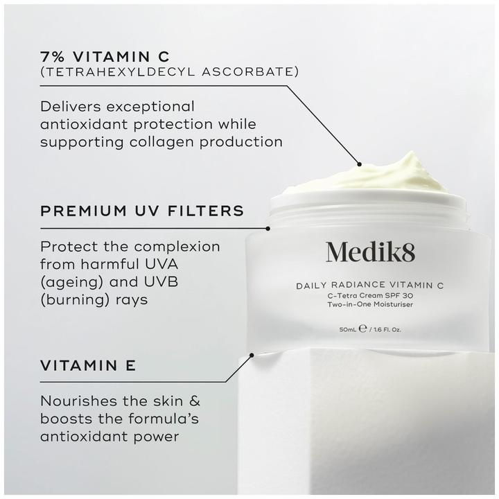 Image du produit Medik8 Crème Éclat quotidienne Vitamine C C-Tetra SPF 30 Hydratant deux-en-un 50ml (Lait pour le corps, 50 ml)