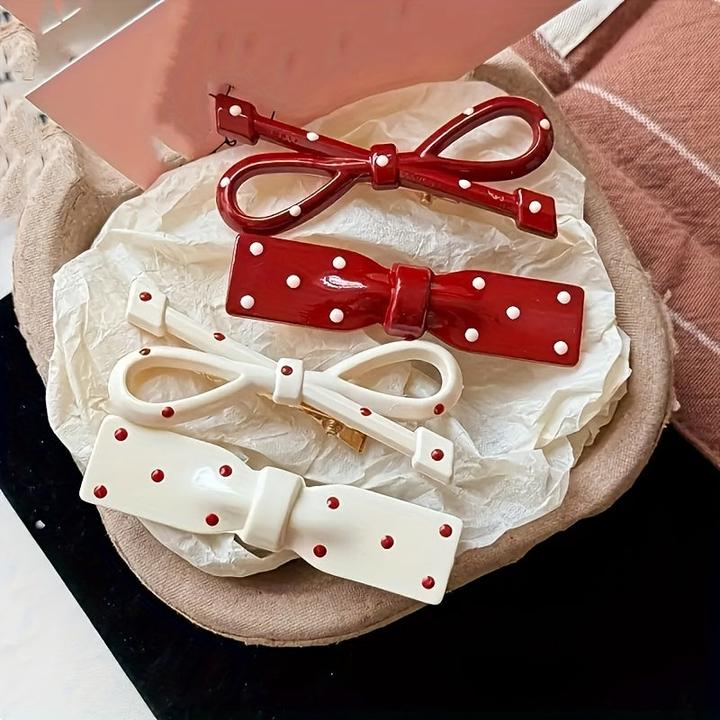 Actual product image Activity Board 4 Stück niedliche Retro-Haarnadeln mit Schleifen - Polka Dot Haarnadeln mit Pailletten, Haarschmuck (4 pcs.)