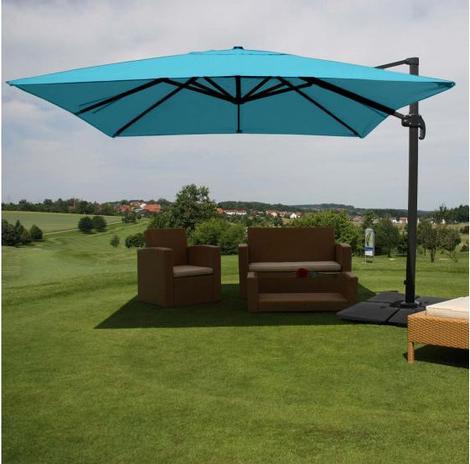 Actual product image Mendler Gastronomy traffic light umbrella, parasol, 3x3m (Ø4,24m) polyester/aluminium 23kg - turquoise with (0.76 m)
