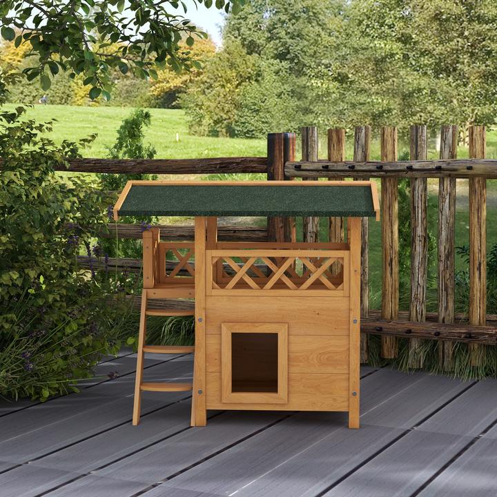 Produktbild PawHut Katzenhaus mit Treppe und Dach (Katze)