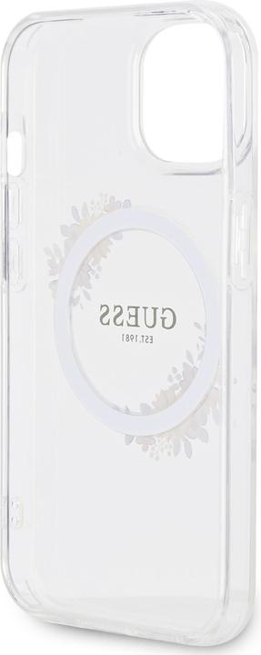 Actual product image Guess GUHMP15SHFWFCT iPhone 15 / 14 / 13 6.1" transparent hardcase IML Flowers Wreatch MagSafe (Apple iPhone 15)