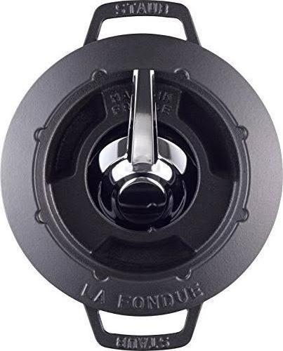 Actual product image Staub Fondue Set black with 2 handles, round. 20 cm (Cheese fondue, Chocolate fondue)