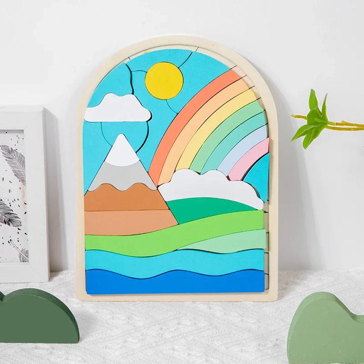 Immagine prodotto Activity Board Puzzle di blocchi arcobaleno in legno puzzle arcobaleno irregolare forma e colore cognitivo