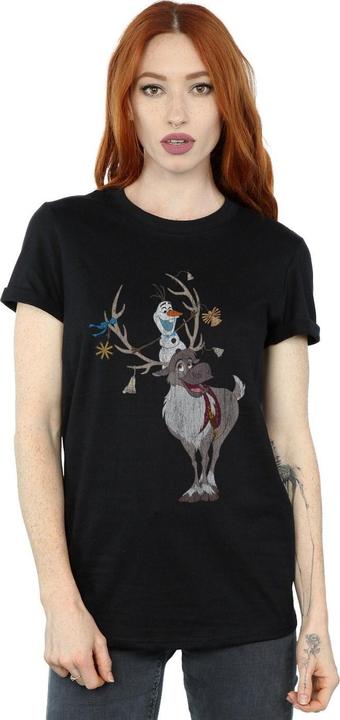 Actual product image Disney Womens/Ladies Frozen Sven And Olaf Christmas Ornaments Cotton Boyfriend T-Shirt (L)