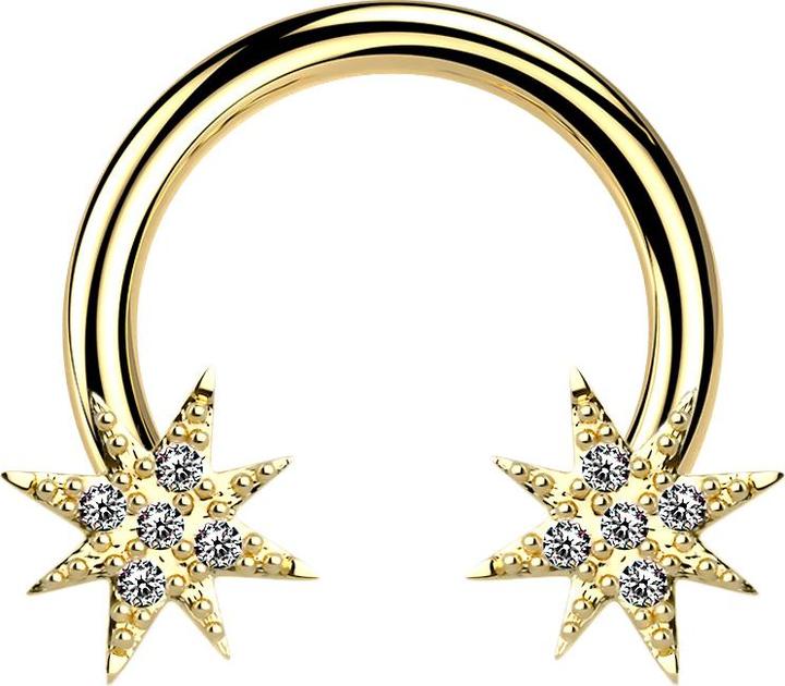 Star Piercing Circular Barbell 14k vergoldet mit Stern (Messing, Chirurgenstahl 316L)