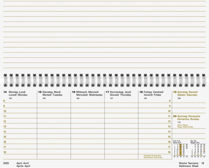 Produktbild Tischkalender. 2025 087060905 1W/2S schwarz ML 28x12cm (Spezial, Deutsch, Französisch, Englisch, Italienisch)