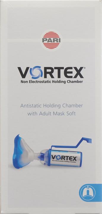 Actual product image PARI antistatic pre-chamber with soft adult mask and one-handed operating aid